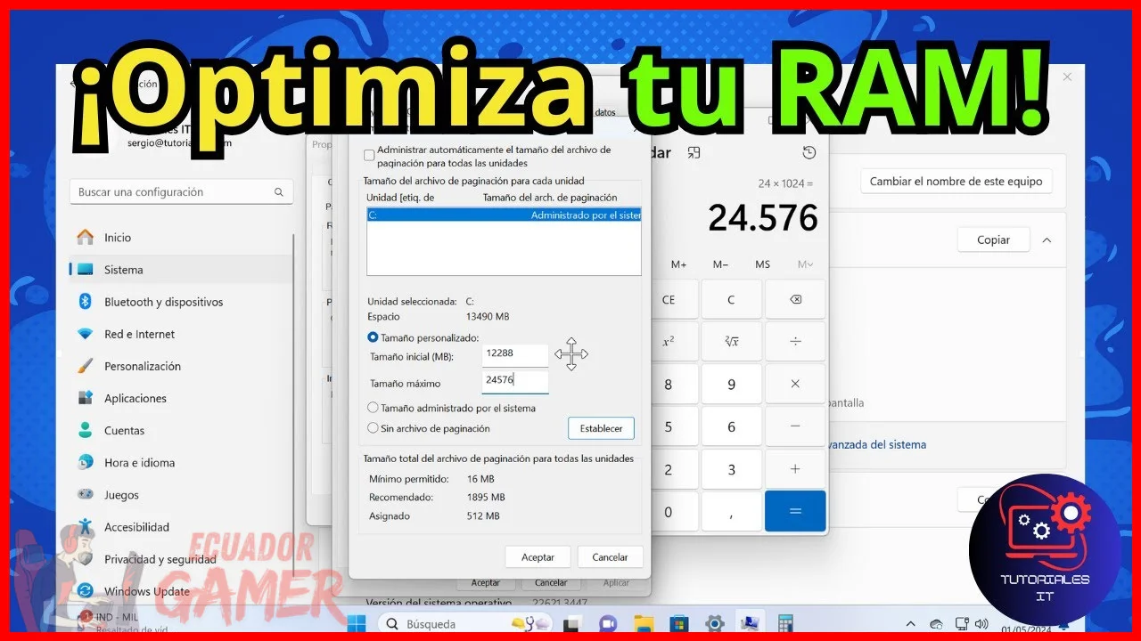 Cómo calcular el tamaño inicial y máximo del archivo de página según tu RAM